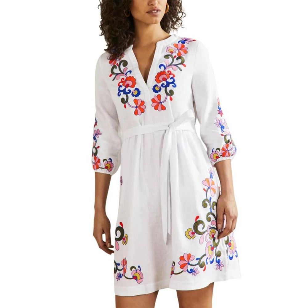 Boden Womens  Embroidered Linen Dress